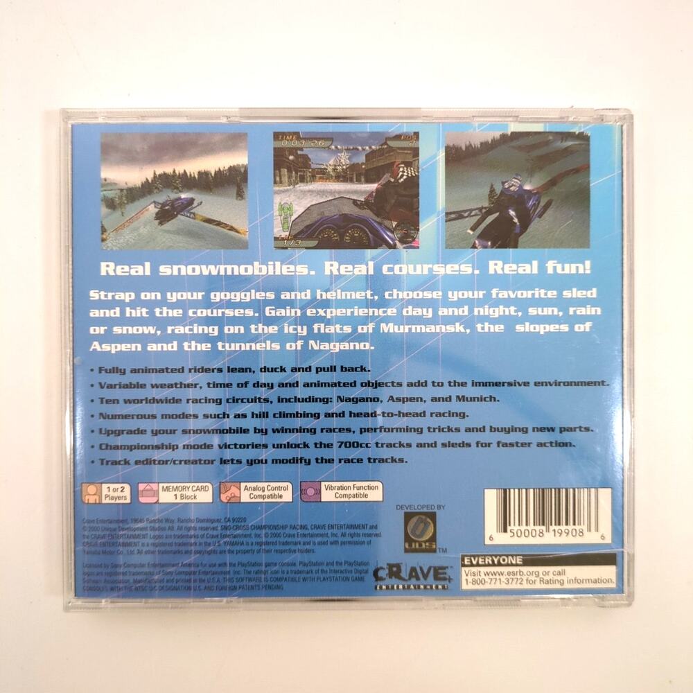 SNO-CROSS CHAMPIONSHIP RACING PlayStation 1 PS1 Video Game Racing Snowmobile - Picture 2 of 2